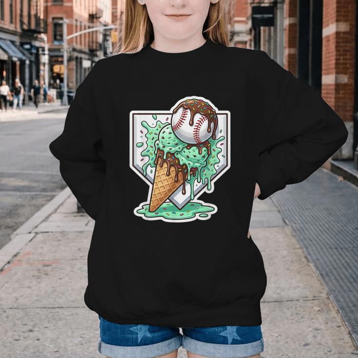 Baseball Boys Ice Cream Drip Baseball Boys Youth Mint Choco Youth Crewneck Sweatshirt