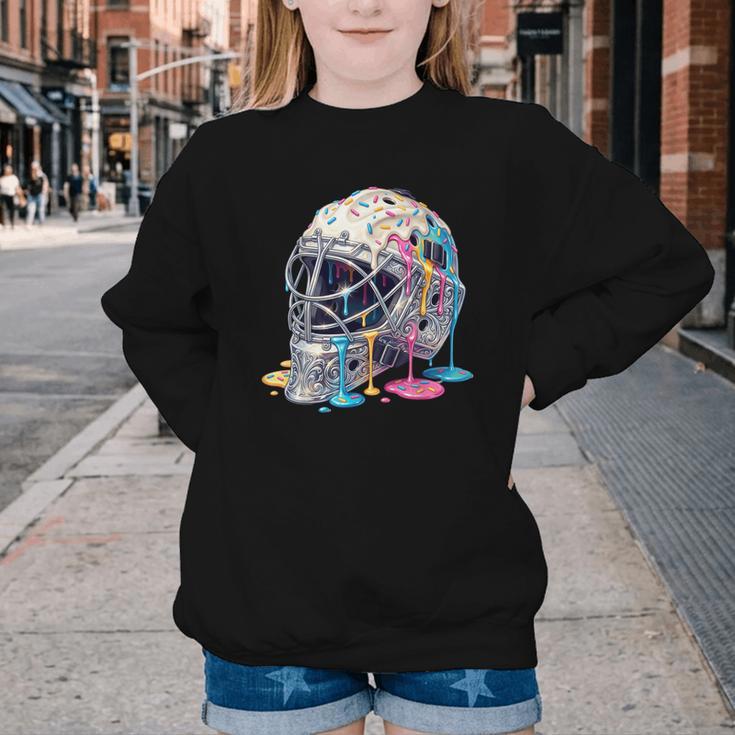 Baseball Catcher Mask Ice Cream Dripping Baseball Boys Youth Crewneck Sweatshirt