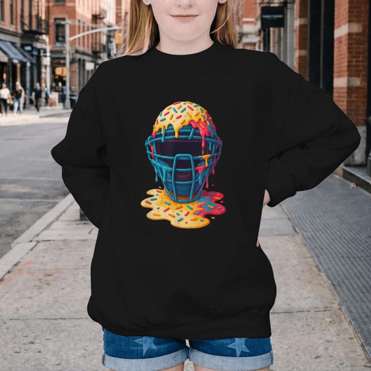 Baseball Catcher Mask Ice Cream Dripping Baseball Fan Boys Youth Crewneck Sweatshirt