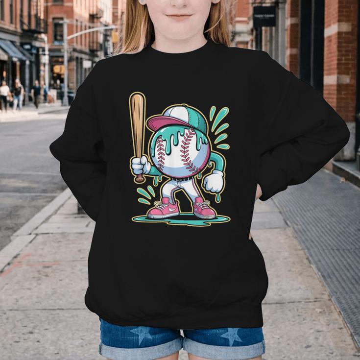 Baseball Character Cartoon Batter Drip Style Women Men Youth Crewneck Sweatshirt Baseball Character Cartoon Batter Drip Style Women Men Youth Crewneck Sweatshirt