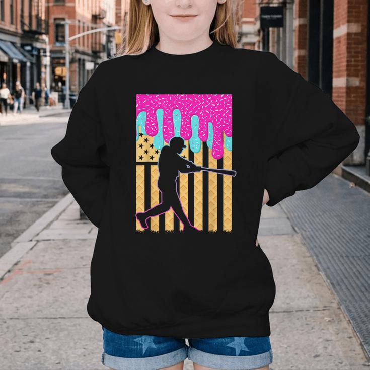Baseball Drip Bat Boys Ice Cream American Flag 4th Of July Youth Crewneck Sweatshirt Baseball Drip Bat Boys Ice Cream American Flag 4th Of July Youth Crewneck Sweatshirt