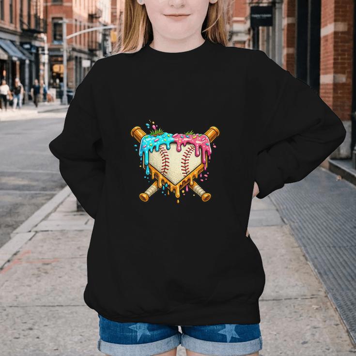 Baseball Drip For Boys Ice Cream Dripping Baseball Sport Youth Crewneck Sweatshirt