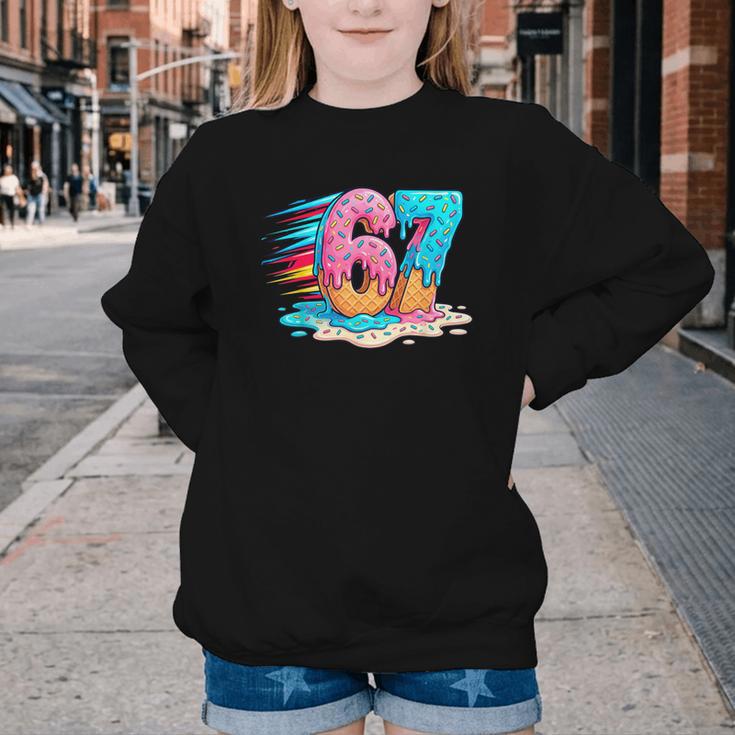 Baseball Drip Ice Cream 67 Graffiti Splash Melt Youth Crewneck Sweatshirt