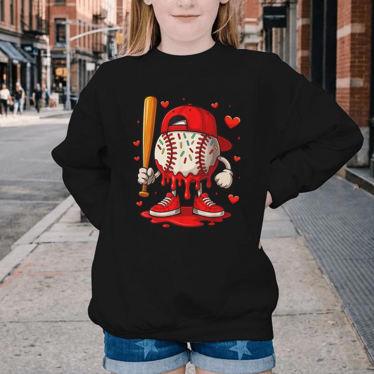 Baseball Drip Ice Cream Apparel Boys Kids Valentines Day Youth Crewneck Sweatshirt