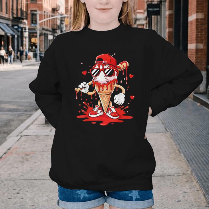 Baseball Drip Ice Cream Apparel Youth Boys Valentines Youth Crewneck Sweatshirt