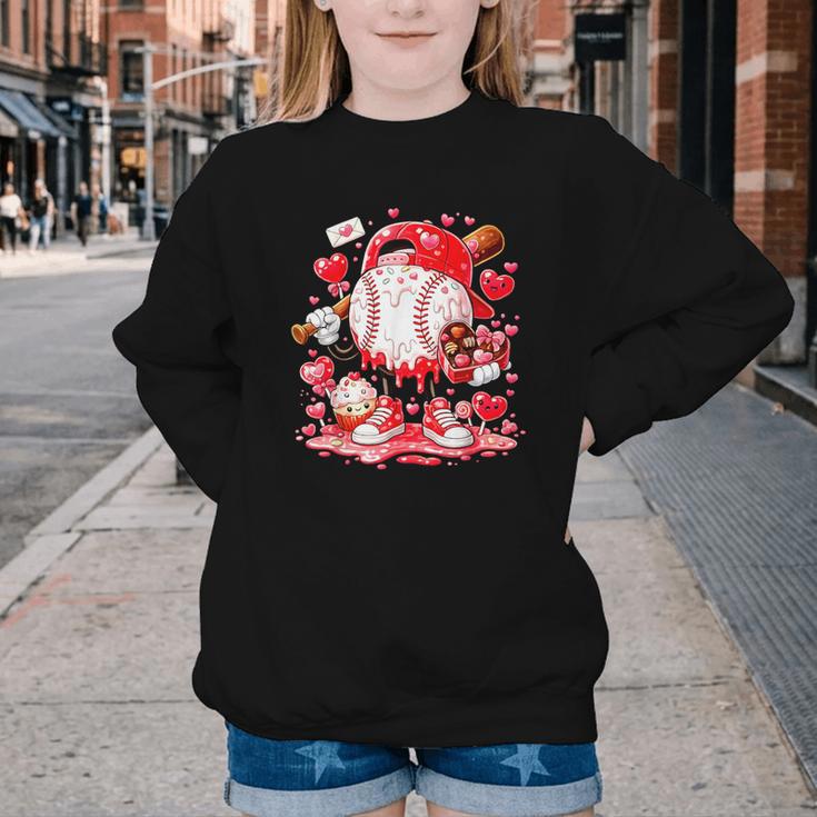 Baseball Drip Ice Cream Boys Kids Youth Valentines Youth Crewneck Sweatshirt