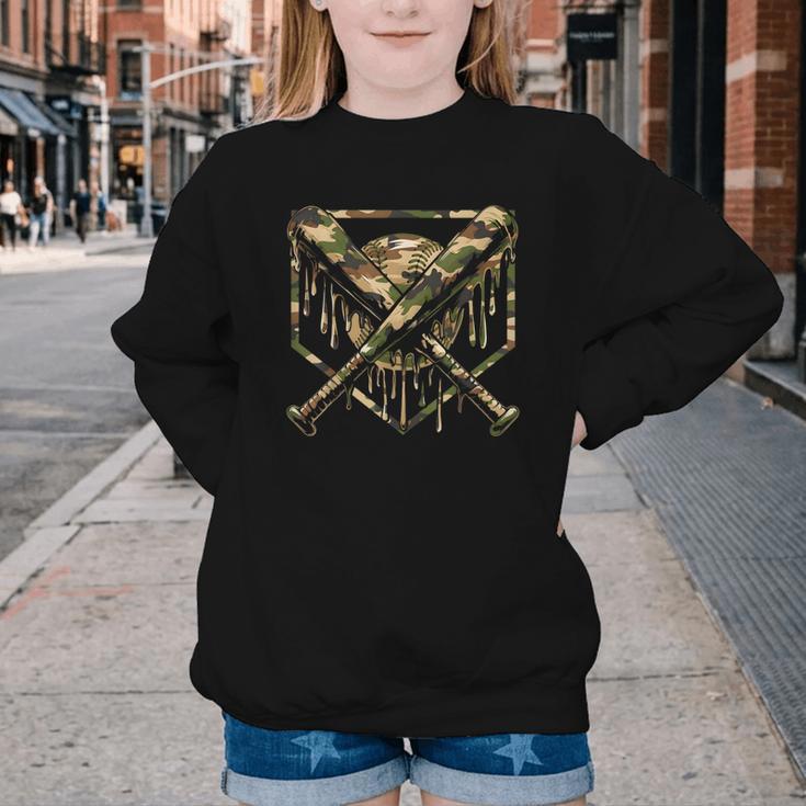 Baseball Drip Ice Cream Camo Home Plate Bats Sports Game Day Youth Crewneck Sweatshirt Baseball Drip Ice Cream Camo Home Plate Bats Sports Game Day Youth Crewneck Sweatshirt