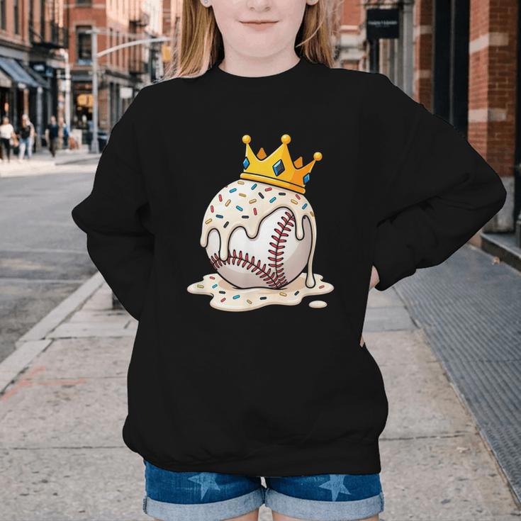 Baseball Drip Ice Cream Crown Melt Graphic Youth Crewneck Sweatshirt