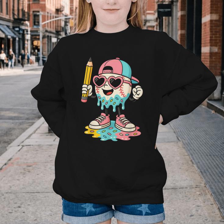 Baseball Drip Ice Cream First Day Back To School Cute Girls Youth Crewneck Sweatshirt