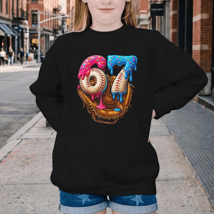 Baseball Drip Ice Cream Number 67 Player Or 67th Birthday Youth Crewneck Sweatshirt Baseball Drip Ice Cream Number 67 Player Or 67th Birthday Youth Crewneck Sweatshirt