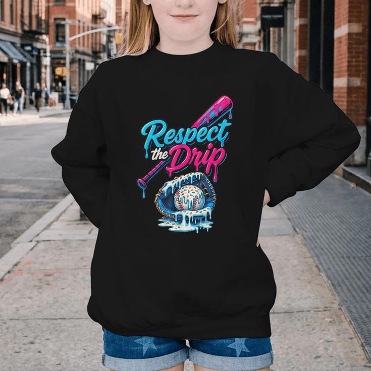 Baseball Drip Ice Cream Sprinkles Youth Boys Baseball Glove Youth Crewneck Sweatshirt