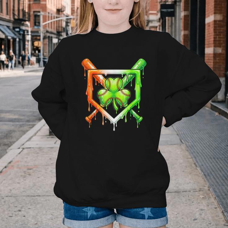 Baseball Drip Ice Cream St Patricks Day Shamrock Youth Crewneck Sweatshirt Baseball Drip Ice Cream St Patricks Day Shamrock Youth Crewneck Sweatshirt