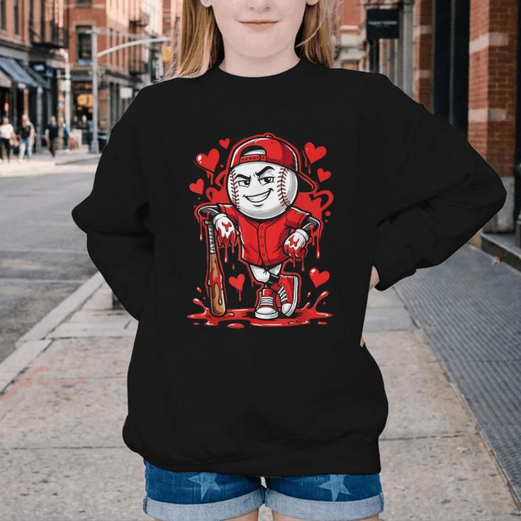 Baseball Drip Icecream Heart Red Valentine Day Boys Kids Youth Crewneck Sweatshirt
