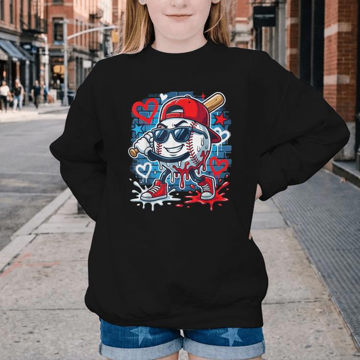 Baseball Drip Icecream Heart Valentine Day Boys Kids Red Youth Crewneck Sweatshirt Baseball Drip Icecream Heart Valentine Day Boys Kids Red Youth Crewneck Sweatshirt