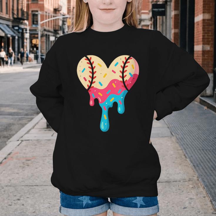 Baseball Drip Melting Ice Cream Baseball Heart Boys Girls Youth Crewneck Sweatshirt Baseball Drip Melting Ice Cream Baseball Heart Boys Girls Youth Crewneck Sweatshirt