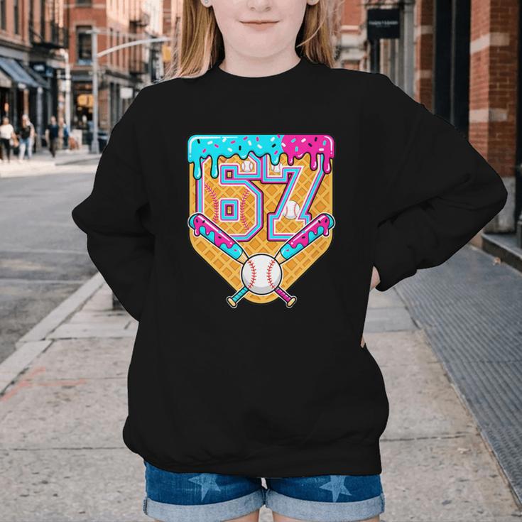 Baseball Drip Number 67 Ice Cream Home Plate Drip Youth Crewneck Sweatshirt Baseball Drip Number 67 Ice Cream Home Plate Drip Youth Crewneck Sweatshirt