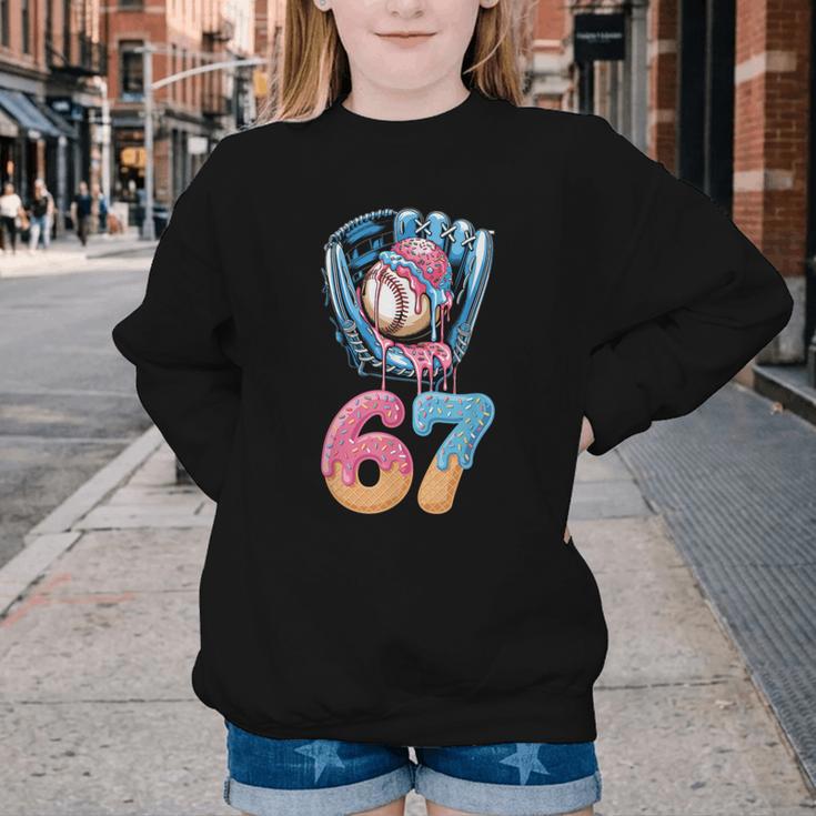 Baseball Drip Number 67 Player 67th Birthday Ice Cream 67 Youth Crewneck Sweatshirt Baseball Drip Number 67 Player 67th Birthday Ice Cream 67 Youth Crewneck Sweatshirt