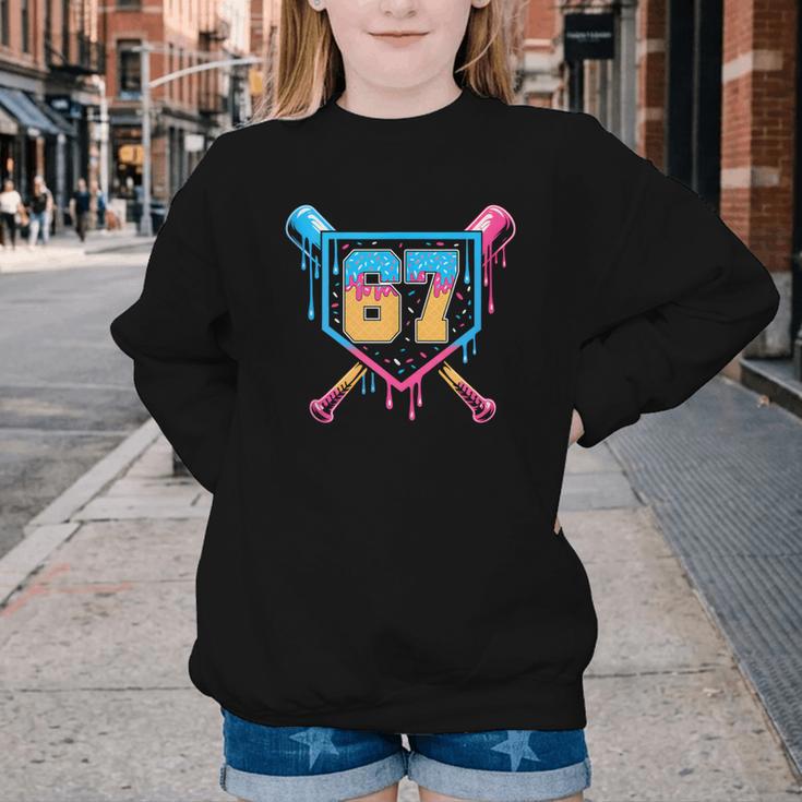 Baseball Drip Number 67 Player Or 67Th Birthday Youth Crewneck Sweatshirt