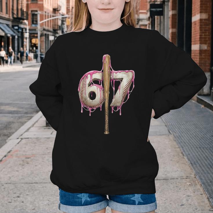 Baseball Drip Number 67 Sports Player Six Seven Meme Fan Youth Crewneck Sweatshirt