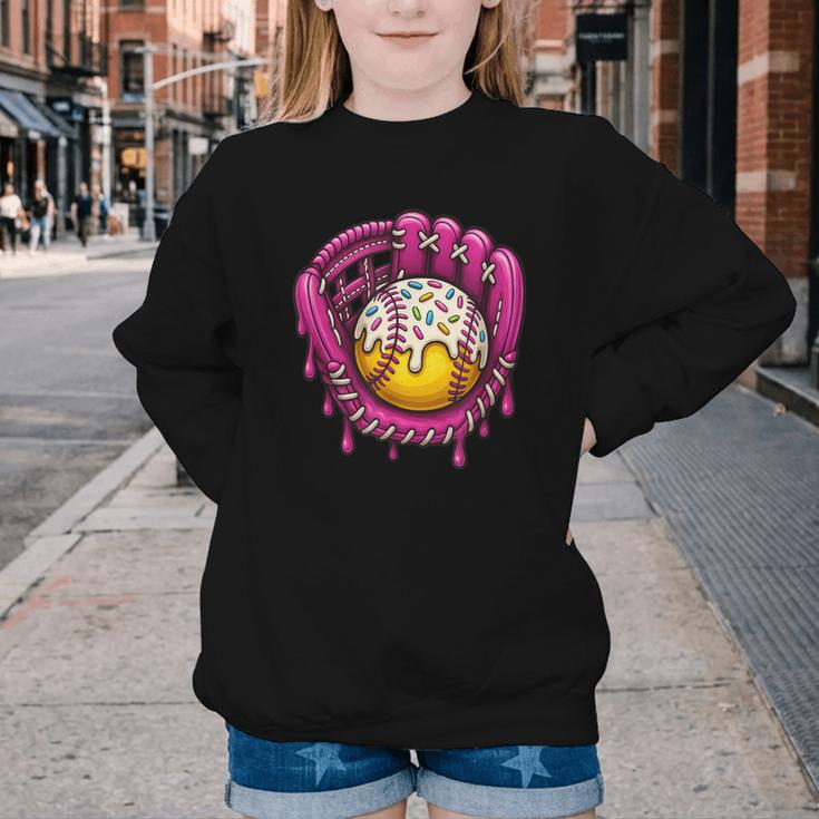 Baseball Drip Pink Glove Respect The Drip Youth Boys Girls Youth Crewneck Sweatshirt Baseball Drip Pink Glove Respect The Drip Youth Boys Girls Youth Crewneck Sweatshirt