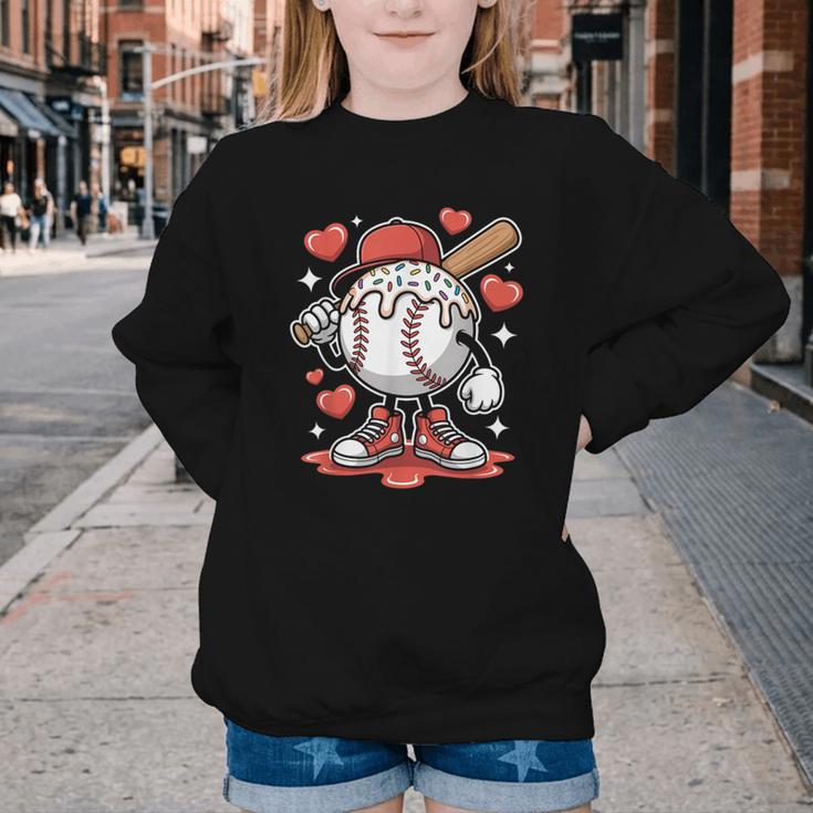 Baseball Drip Valentine Boys Women Men Hearts Sport Love Youth Crewneck Sweatshirt