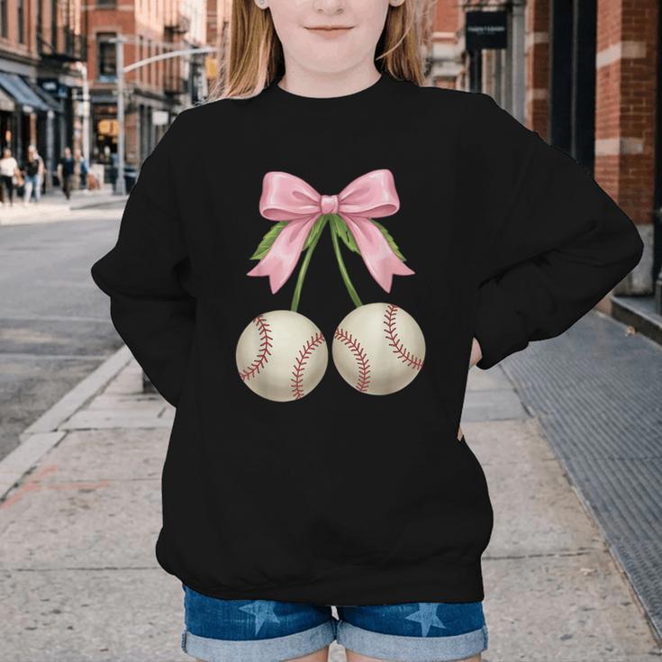 Baseball Girls Women Coquette Pink Bow Baseball Youth Crewneck Sweatshirt Baseball Girls Women Coquette Pink Bow Baseball Youth Crewneck Sweatshirt