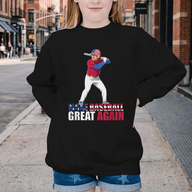 Make Baseball Great Again Donald Trump Baseball Youth Crewneck Sweatshirt Make Baseball Great Again Donald Trump Baseball Youth Crewneck Sweatshirt