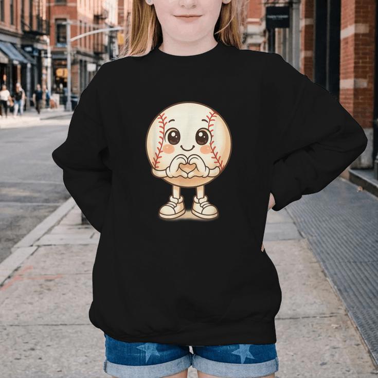 Baseball With Heart Hands Love Cute Baseball Youth Crewneck Sweatshirt