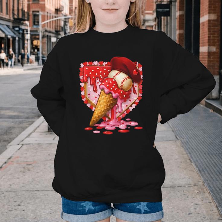 Baseball Heart Valentine Baseball Ice Cream Drip Boys Girls Youth Crewneck Sweatshirt Baseball Heart Valentine Baseball Ice Cream Drip Boys Girls Youth Crewneck Sweatshirt