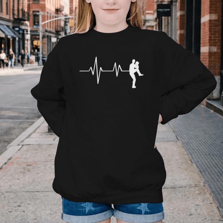 Baseball Heartbeat Pitcher Position Simple Line Art Youth Crewneck Sweatshirt