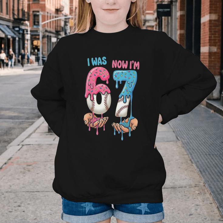 Baseball Ice Cream I Was 6 Now I'm 7 67 Birthday Boy Youth Crewneck Sweatshirt Baseball Ice Cream I Was 6 Now I'm 7 67 Birthday Boy Youth Crewneck Sweatshirt