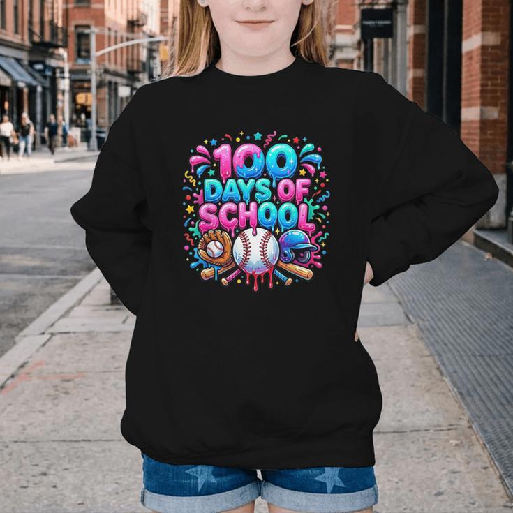 Baseball Ice Cream Drip 100 Days Of School Student Teacher Youth Crewneck Sweatshirt