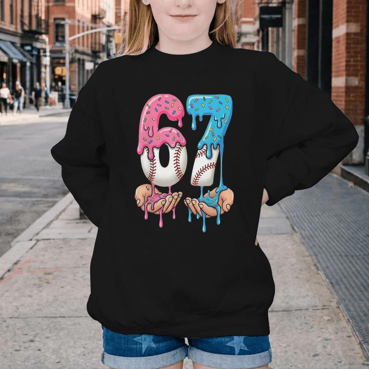 Baseball Ice Cream Drip 67 Hands Six Seven Boys Youth Crewneck Sweatshirt