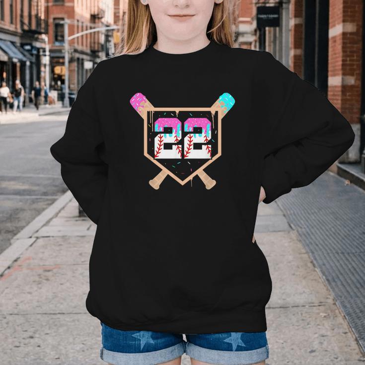 Baseball Ice Cream Drip Number 22 Player 22nd Birthday Youth Crewneck Sweatshirt Baseball Ice Cream Drip Number 22 Player 22nd Birthday Youth Crewneck Sweatshirt