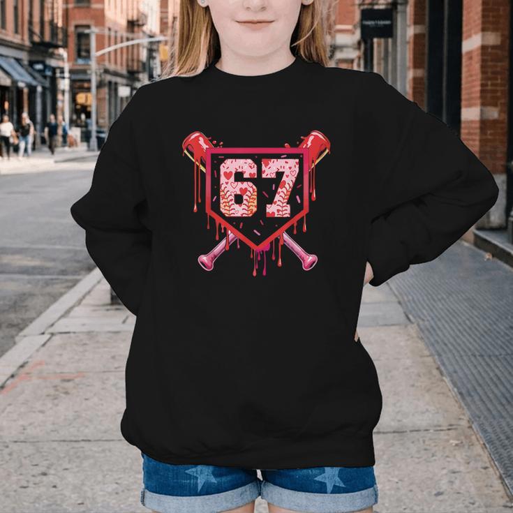 Baseball Ice Cream Drip Number 67 Meme Valentine Couple Love Youth Crewneck Sweatshirt Baseball Ice Cream Drip Number 67 Meme Valentine Couple Love Youth Crewneck Sweatshirt