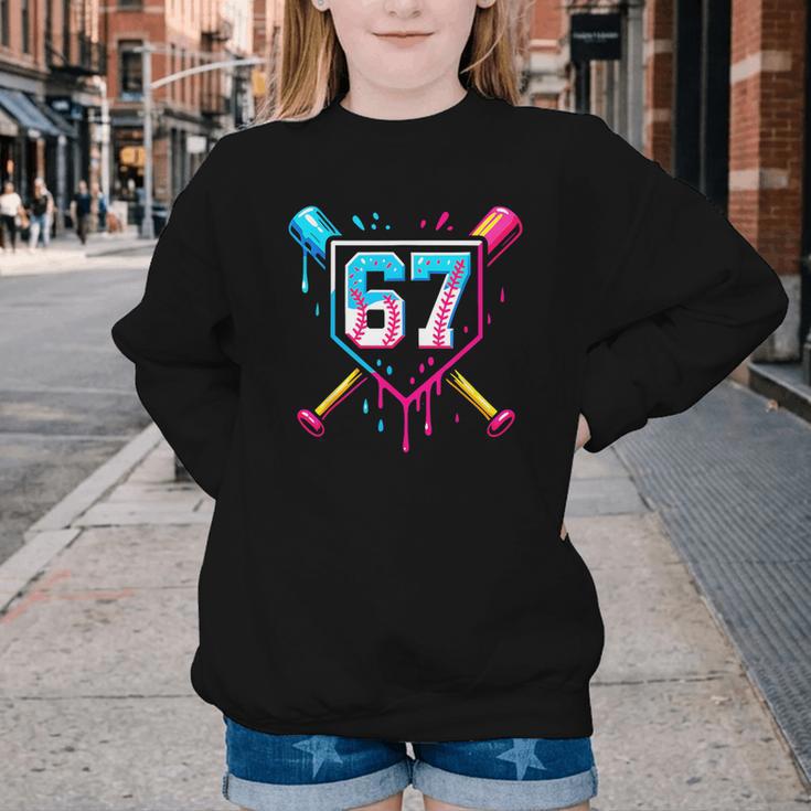 Baseball Ice Cream Drip Number 67 Player 67th Birthday 67 Youth Crewneck Sweatshirt