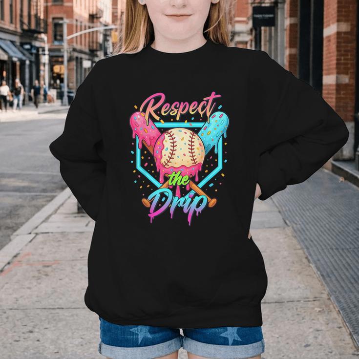 Baseball Ice Cream Drip Number 67 Player 67 Respect The Drip Youth Crewneck Sweatshirt Baseball Ice Cream Drip Number 67 Player 67 Respect The Drip Youth Crewneck Sweatshirt