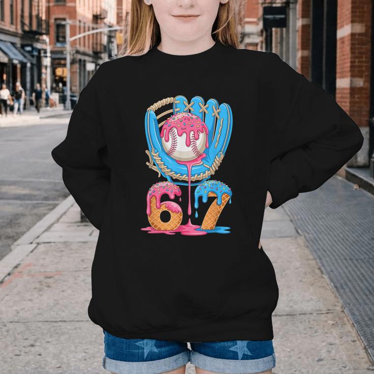 Baseball Ice Cream Drip Six Seven Gen Alpha Slang Meme 67 Youth Crewneck Sweatshirt