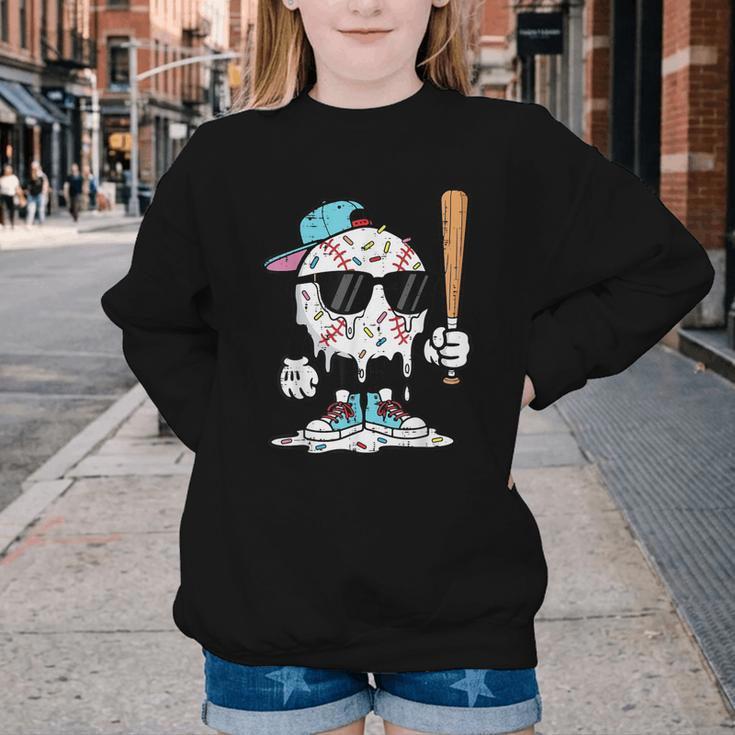 Baseball Ice Cream Drip Sports Boys Kids Youth Men Youth Crewneck Sweatshirt