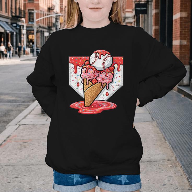 Baseball Ice Cream Drip Baseball Strawberry For Youth Red Youth Crewneck Sweatshirt Baseball Ice Cream Drip Baseball Strawberry For Youth Red Youth Crewneck Sweatshirt