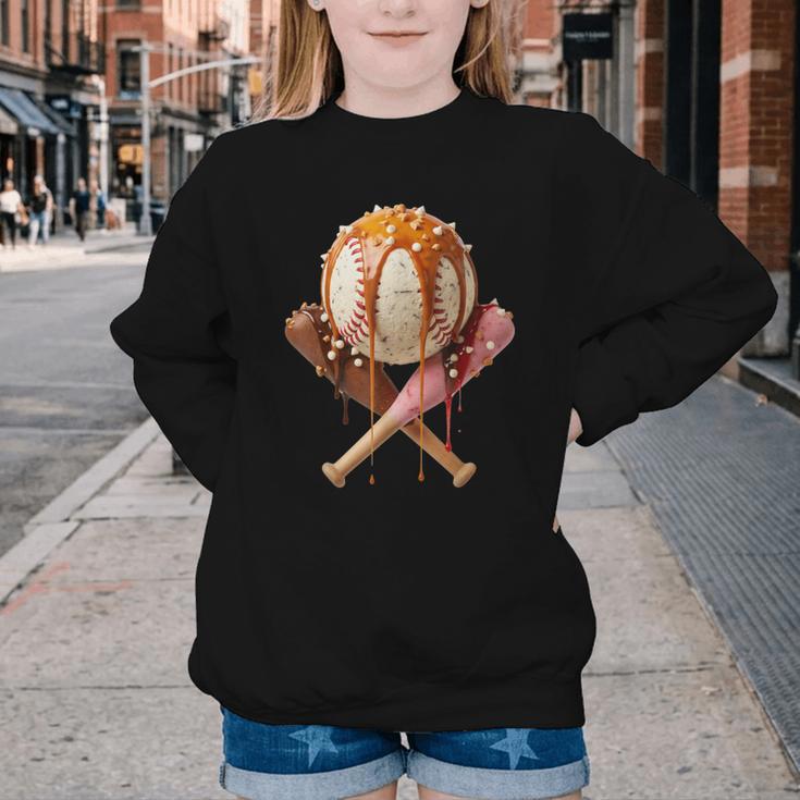 Baseball Ice Cream Drip Style Melting Ice Cream Youth Teen Youth Crewneck Sweatshirt Baseball Ice Cream Drip Style Melting Ice Cream Youth Teen Youth Crewneck Sweatshirt