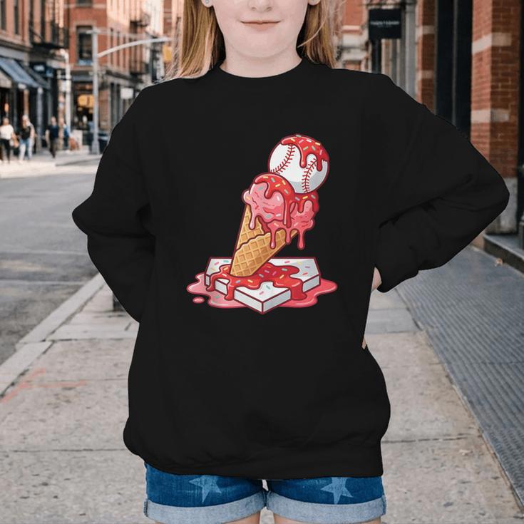 Baseball Ice Cream Drip Youth Strawberry Baseball Red Youth Crewneck Sweatshirt Baseball Ice Cream Drip Youth Strawberry Baseball Red Youth Crewneck Sweatshirt