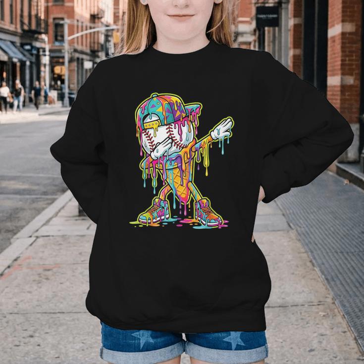 Baseball Ice Cream Dripping Dabbing Baseball Drip Youth Crewneck Sweatshirt Baseball Ice Cream Dripping Dabbing Baseball Drip Youth Crewneck Sweatshirt