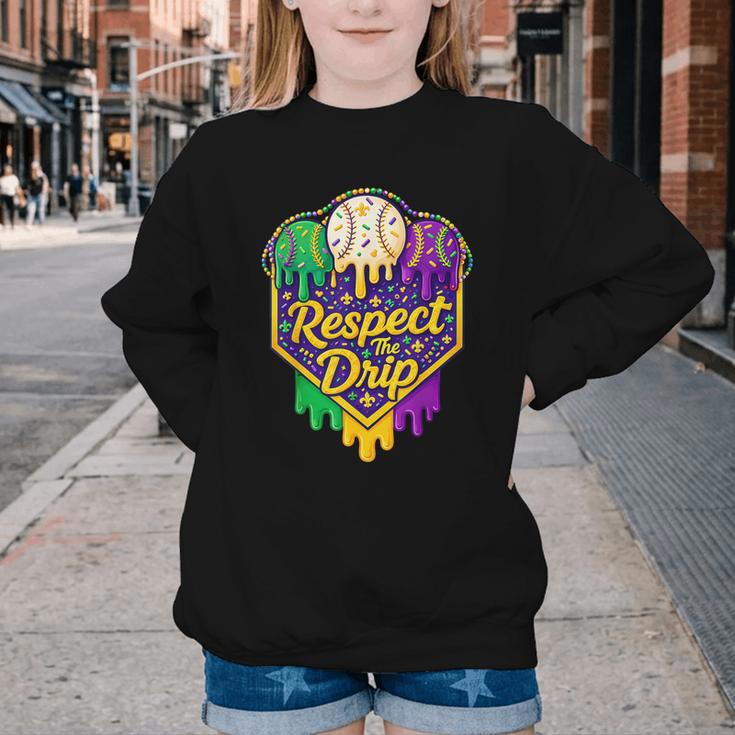 Baseball Ice Cream Respect The Drip Mardi Gras Carnival Boys Youth Crewneck Sweatshirt Baseball Ice Cream Respect The Drip Mardi Gras Carnival Boys Youth Crewneck Sweatshirt