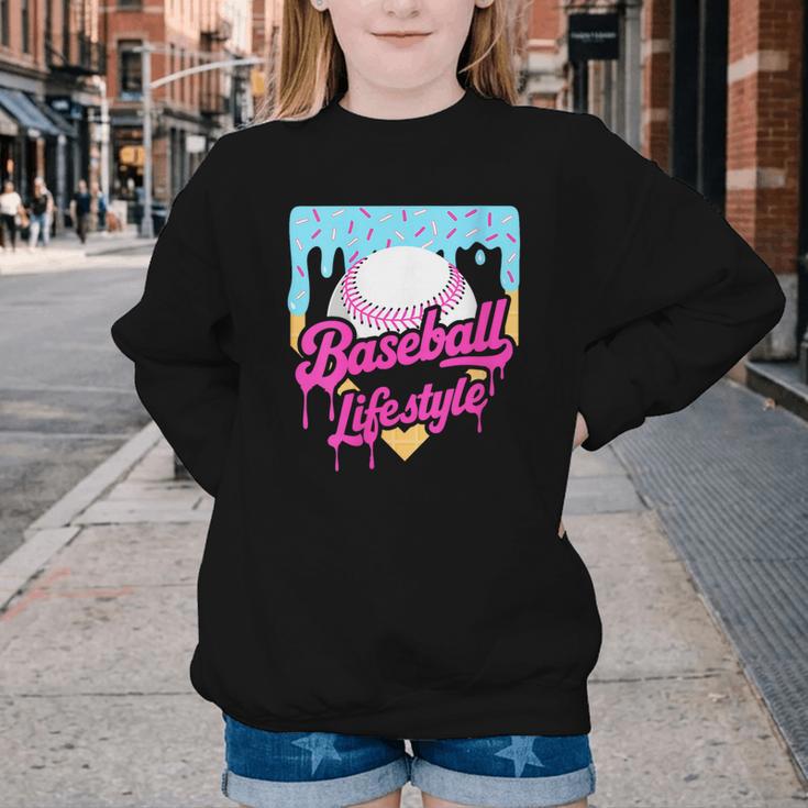Baseball Life Lifestyle Home Plate Ice Cream Drip Men Boys Youth Crewneck Sweatshirt