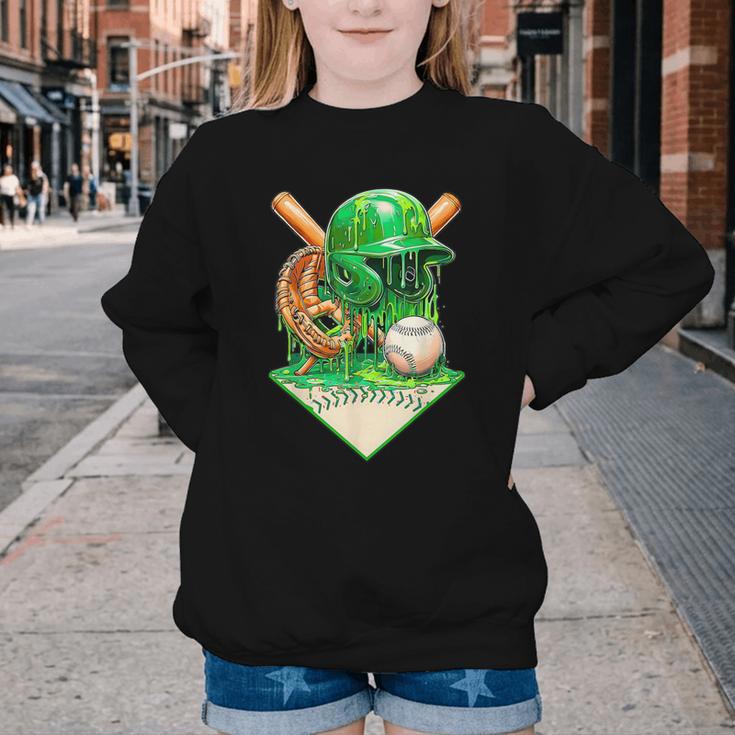 Baseball Life Style Ice Cream Drip Green Youth Crewneck Sweatshirt