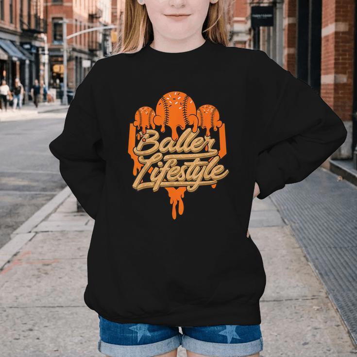 Baseball Lifestyle Home Plate Orange Ice Cream Drip Men Boys Youth Crewneck Sweatshirt