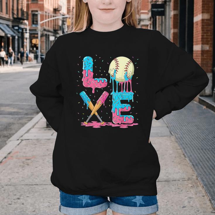 Baseball Love Drip Ice Cream Colorful Baseball Youth Crewneck Sweatshirt Baseball Love Drip Ice Cream Colorful Baseball Youth Crewneck Sweatshirt