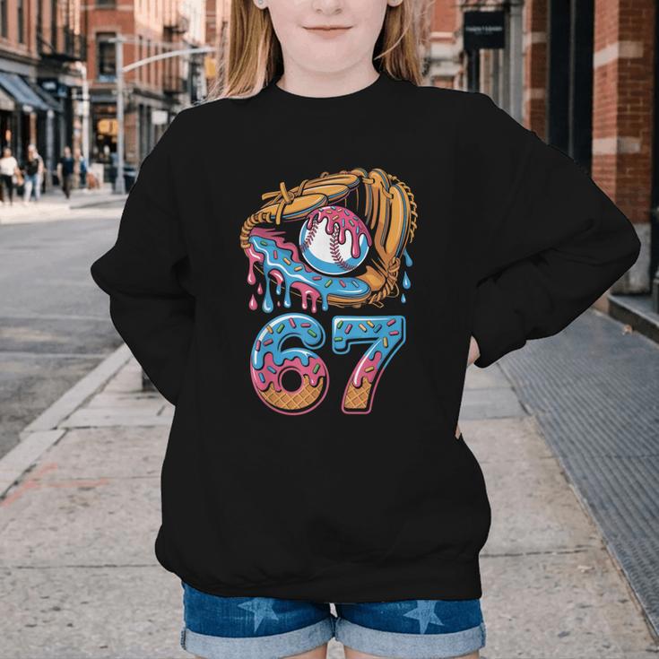 Baseball Player 67 Number 67th Sports Ice Cream Drip Youth Crewneck Sweatshirt Baseball Player 67 Number 67th Sports Ice Cream Drip Youth Crewneck Sweatshirt