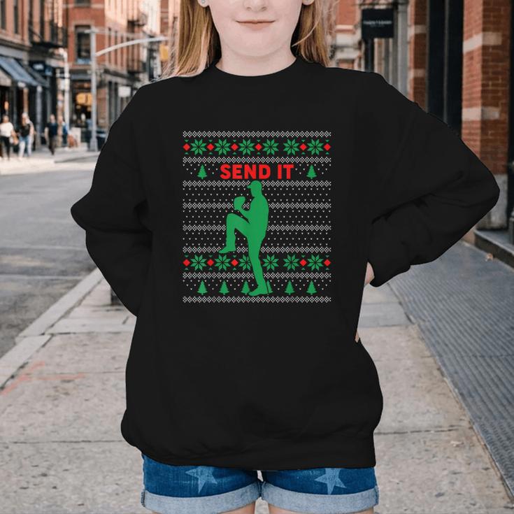 Baseball Player Christmas Pajama Send It Xmas PJs Boys Youth Crewneck Sweatshirt